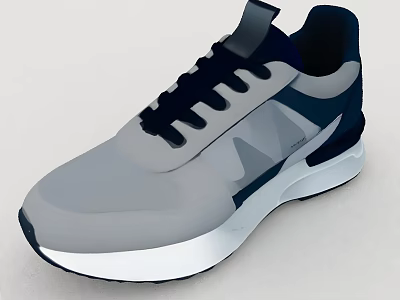 Gray And Navy Blue Sneakers With White Sole And Spliced Design 3d model