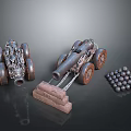 Historical Military Cannons With Wooden Wheels Iron Balls And Stone Base