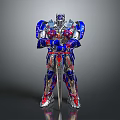 Sci Fi Robot Character With Detailed Mechanical Design Blue Red Silver Armor Holding Sword