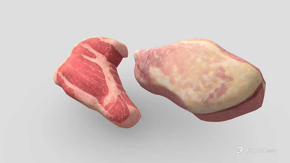 Fresh Raw Meat Cuts With Marbled Fat And Red Lean Portion 3d model