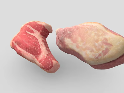 Fresh Raw Meat Cuts With Marbled Fat And Red Lean Portion 3d model