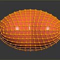 Red Heart Shaped Object with Yellow Grid Mesh Surface on Dark Background and Bottom Reflection 3d model