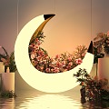 Moon Beauty Chen Mid-Autumn Festival Atmosphere Layout Commercial Beauty Chen Moon Boat Flowers Plants Festival Dress Up Lights Neon Lights 3d model