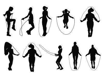 Different People Jump Rope Silhouettes In Various Dynamic Action Poses 3d model