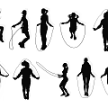 Different People Jump Rope Silhouettes In Various Dynamic Action Poses