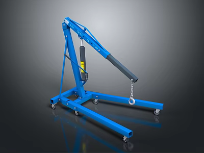 Blue Mobile Functional Utility Vehicle With Hydraulic Lift Arm Chain And Wheels 3d model