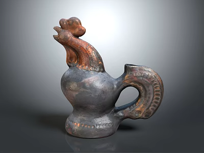 Decorative Rooster Ceramic Pottery Vessel With Spout Metallic Finish And Curved Handle 3d model