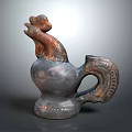 Decorative Rooster Ceramic Pottery Vessel With Spout Metallic Finish And Curved Handle