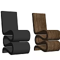 Modern Curved Accent Chairs with Black Finish and Wooden Grain Design