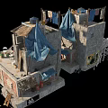 Makeshift Residential Building With Mixed Brick And Wooden Materials Staircase Scaffolding And Drying Clothes