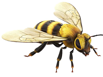 Detailed Yellow Black Striped Bee With Transparent Wings And Compound Eyes Closeup 3d model