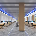 Bright Modern Spacious Service Hall With Service Counters Blue Signage Computers And Waiting Chairs