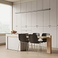 Modern Dining Table Set With Wooden Top Black Chairs And White Cabinets