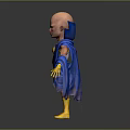 Animated Bald Character With Blue Cape Gray Tunic Golden Medallion Yellow Gloves And Black Wings