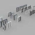 Various Style Window Frames In White Black Blue Arranged On Gray Background 3d model