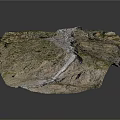 Irregular Shaped Rock With Green Moss And White Stripe On Dark Background