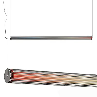 Modern Linear Hanging Pendant Light With Multicolored Metal Stripes And Sleek Design 3d model