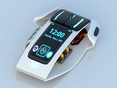 Modern Smart Computer Device With Digital Display Showing Time And Date 3d model