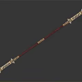 Ornate Decorative Staff With Red Shaft And Intricate Golden Accents