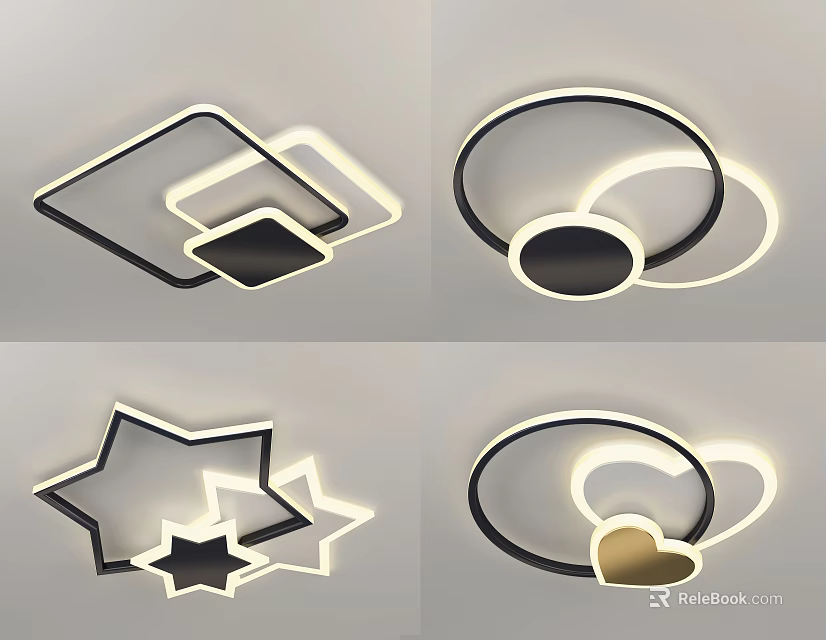 Modern Ceiling Lights with Square Circular Star and Heart Shapes 3d model