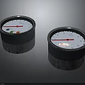 Two Round Analog Meters With Metal Casing Blue Dial And Pointer Indicators