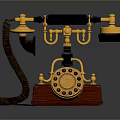 Vintage Electronic Telephone With Golden Accents Black Handset And Rotary Dial