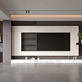 Elegant Modern Living Room Interior With Gray Marble TV Wall Green Plant And Wall Art