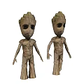 Decorative Ornament Set With Two Groot Figurines Wooden Texture And Cute Design For Home Decoration