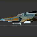 Futuristic Spaceship Model With Blue Orange Accents On Gray Geometric Texture Platform