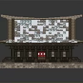 Traditional Ancient Architecture With Snow Covered Roof Wooden Frame Stone Steps And Red Door