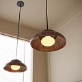 Wooden Pendant Lights with Round Shades Warm Yellow Lighting in Indoor Modern Home Decor