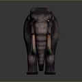 Realistic Mammoth 3D Model Featuring Green and Red Tusks and Gray Skin on Dark Background