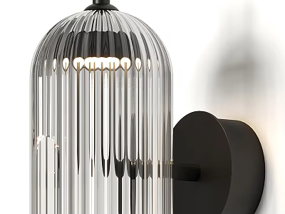 Modern Wall Lamp With Transparent Ribbed Glass Shade And Black Base 3d model