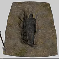 Buried Stone Figure In Dirt Ground With Shovel Nearby Archaeological Find