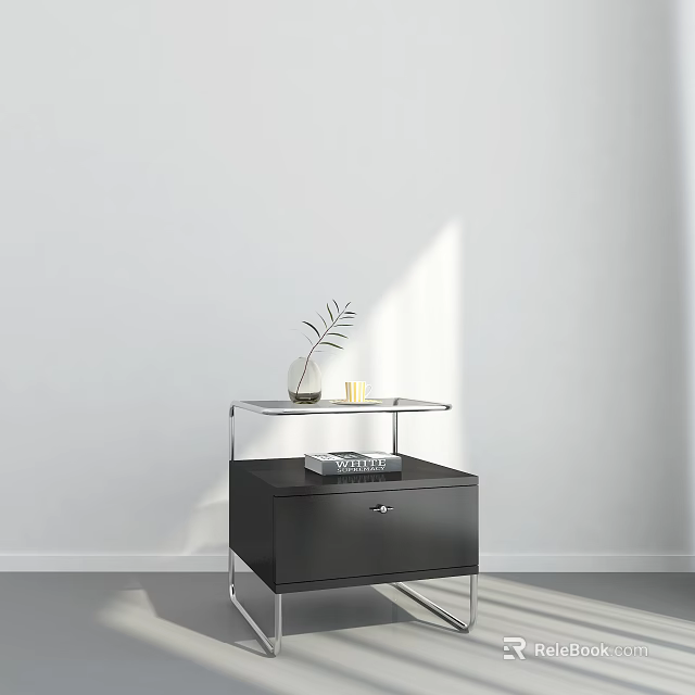 Black Console Table With Glass Top Vase Small Candle And Drawer With Book 3d model 