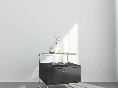 Black Console Table With Glass Top Vase Small Candle And Drawer With Book 3d model