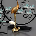 Elegant Decorative Ornament Set With Golden Container Blue White Ponies Black Rack And Writing Brush