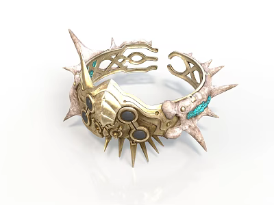Ornate Golden Bracelet with Spikes Intricate Patterns and Turquoise Accents 3d model