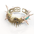 Ornate Golden Bracelet with Spikes Intricate Patterns and Turquoise Accents