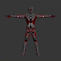 Futuristic Red And Silver Armored Character As Cybernetic Creature With Outstretched Arms
