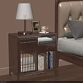 Wooden Bedroom Nightstand With Table Lamp Photo Frame And Books Next To Bed
