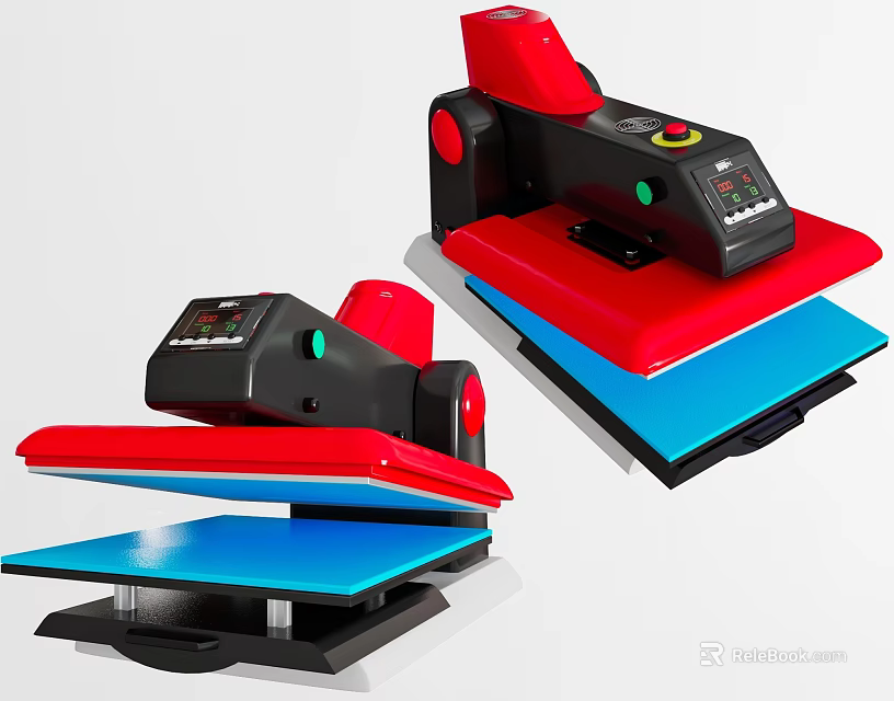 Professional Industrial Heat Press Machine With Red Black Design Blue Heating Plate And Digital Control Panel 3d model 