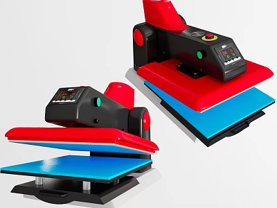 Professional Industrial Heat Press Machine With Red Black Design Blue Heating Plate And Digital Control Panel 3d model