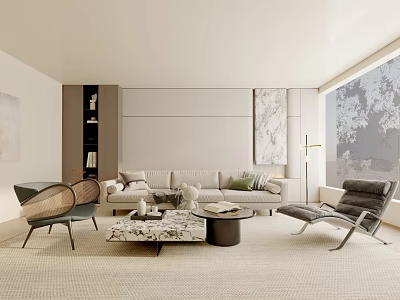 Modern Living Room Interior Design With Beige Sofa Marble Coffee Table And Accent Chairs 3d model
