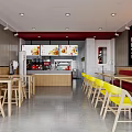 Chinese Restaurant With Red Signage White Walls Glass Windows Tables Chairs And Menu Posters