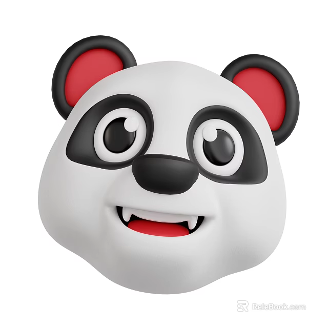 Cute Cartoon Panda Head With Big Eyes Black Ears And Smiling Mouth Design 3d model 