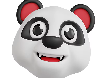 Cute Cartoon Panda Head With Big Eyes Black Ears And Smiling Mouth Design 3d model