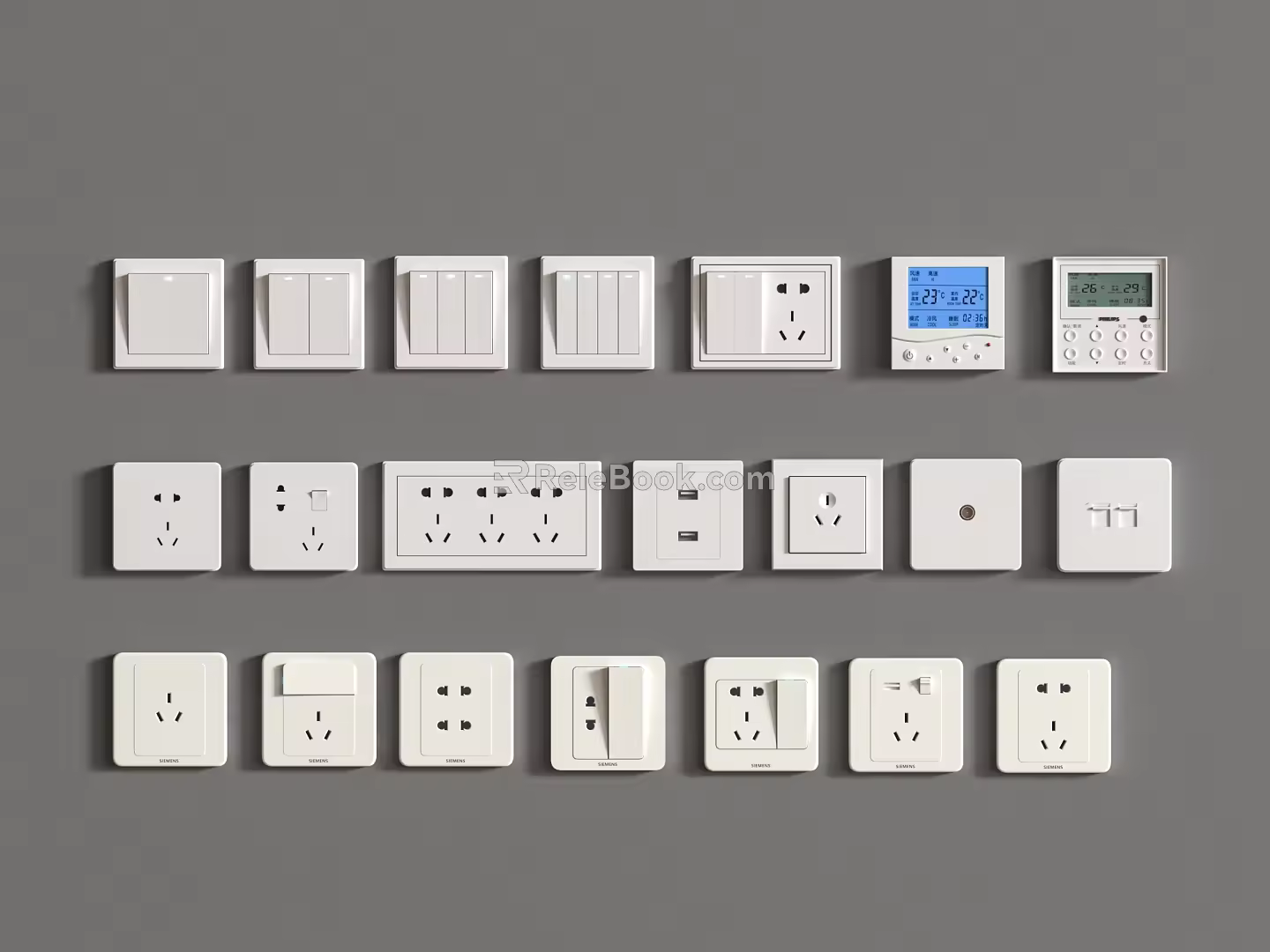 Switch modern switch socket combination switch socket strong weak box rail 3d model