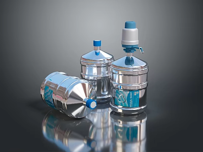 Modern Electronic Water Dispensers With Stainless Steel Bodies And Blue Lids 3d model