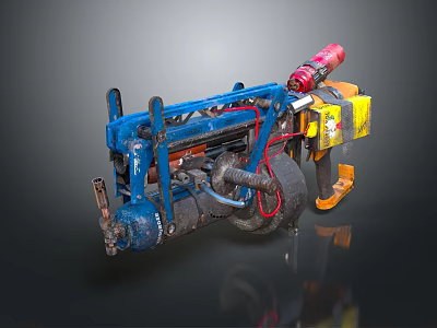 Military Weapon With Blue Metal Structure Red Components And Yellow Parts 3d model
